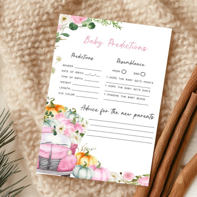 Jeu de prédictions pour bébé - Camion rose citroui (Little Pumpkin Pink Truck Baby Shower Baby Predictions Game)
