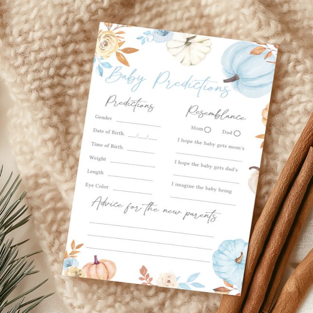 Jeu de prédictions pour bébé Citrouille Petite Ble (Boy Little Pumpkin Fall Baby Shower Baby Predictions Game)