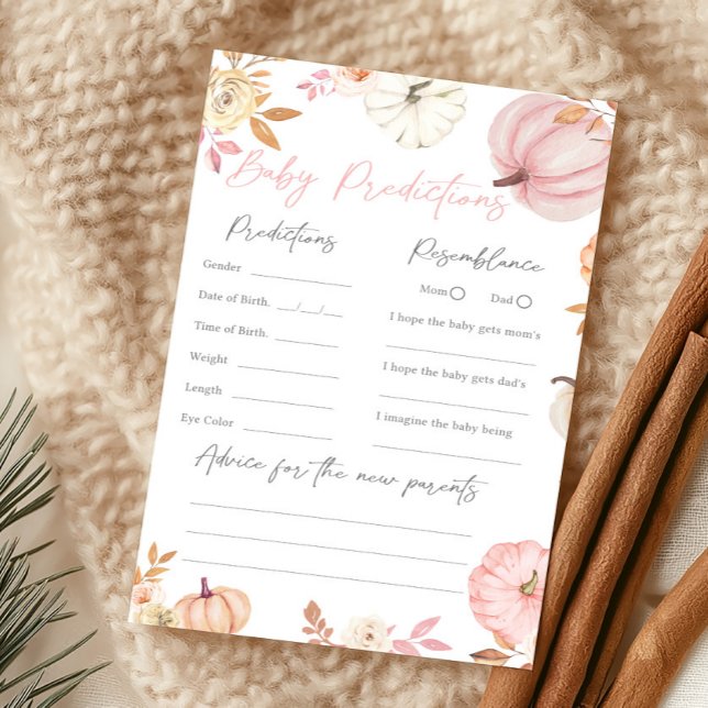 Jeu de prédictions pour bébé Citrouille Rose Migno (Girl Little Pumpkin Fall Baby Shower Baby Predictions Game)