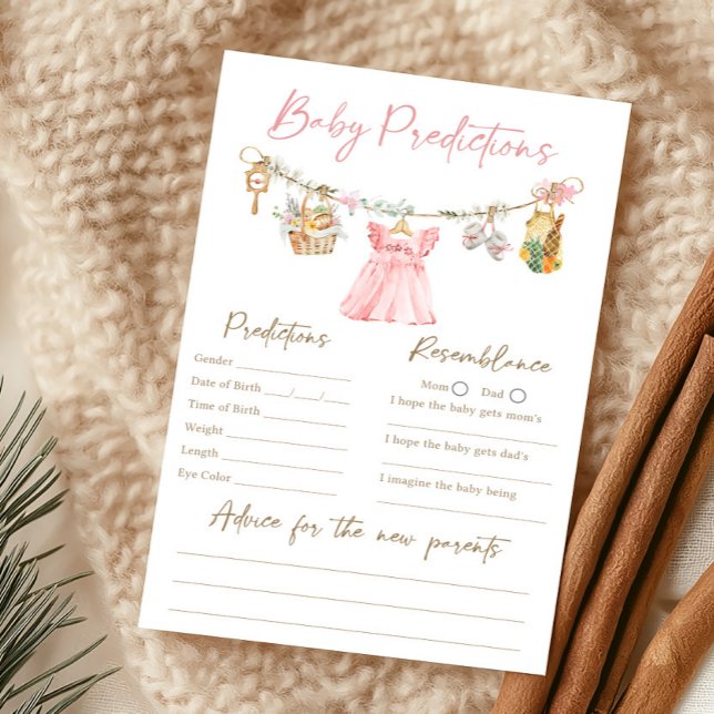 Jeu de prédictions pour bébé fille élevée localeme (Pink Locally Grown Clothesline Baby Shower Baby Predictions Game)