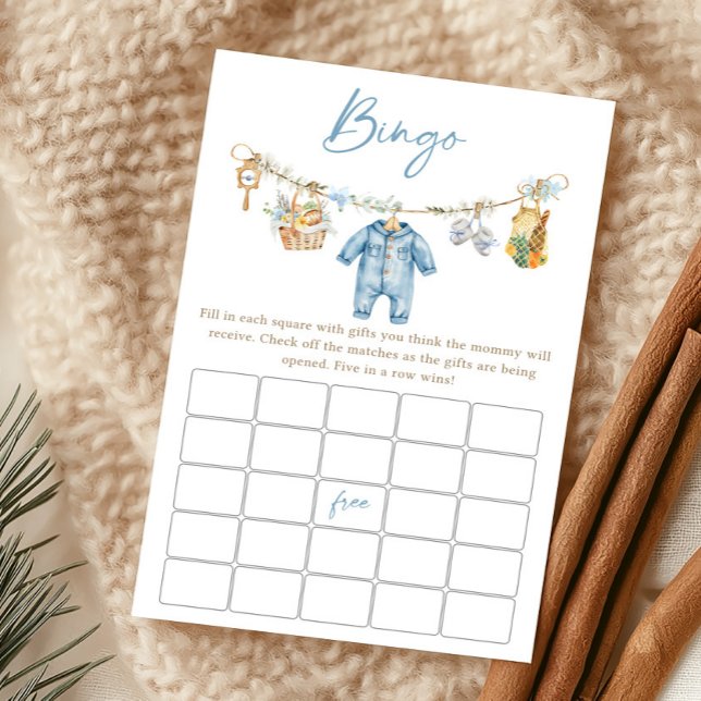 Jeu de prédictions pour bébé garçon cultivé locale (Blue Locally Grown Baby Shower Bingo Game)