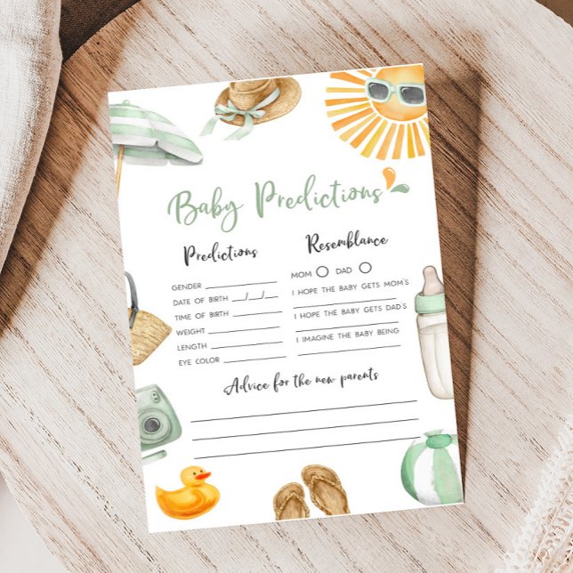 Jeu de prédictions pour bébé Green Splish Splash (Summer Baby Bash Baby Shower Baby Predictions Game)