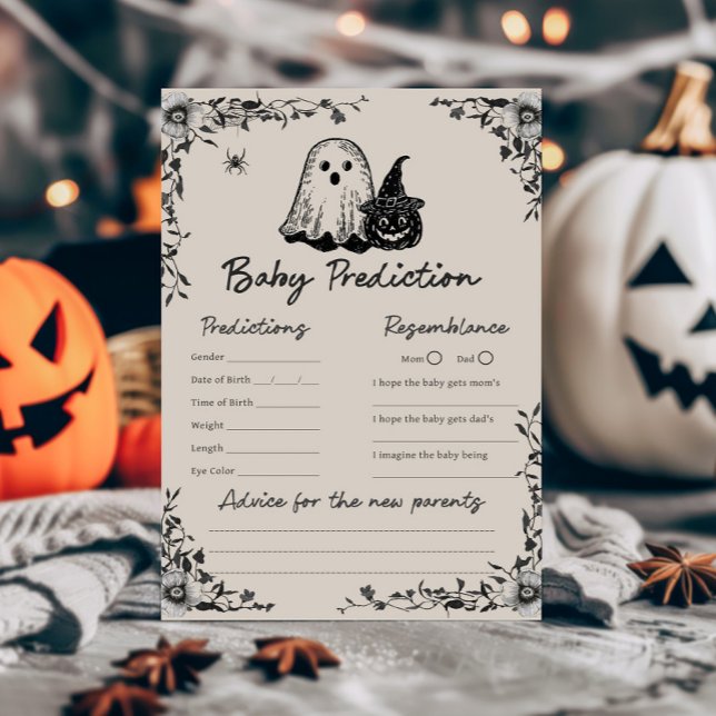 Jeu de prédictions pour bébé Halloween gothique vi (Black Floral Gothic Little Boo Baby Shower Baby Predictions Game)