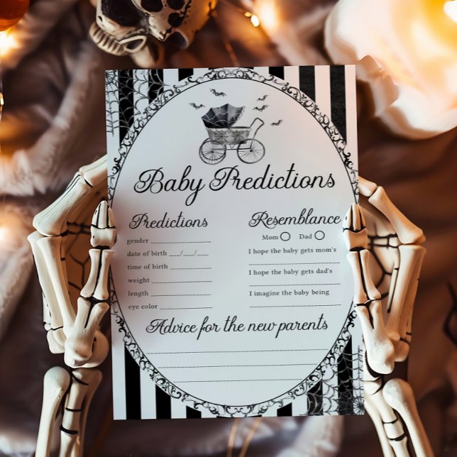Jeu de prédictions pour bébé Halloween poussette g (Gothic Carriage Bats Baby Shower Baby Predictions Game)