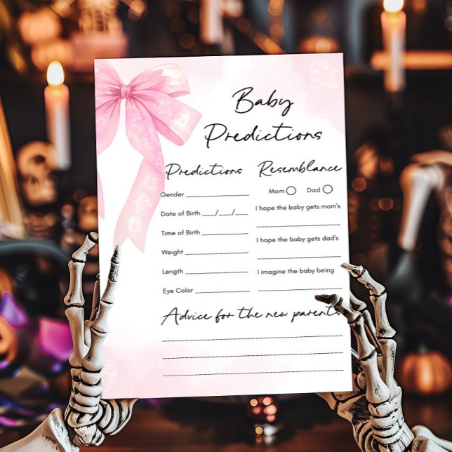 Jeu de prédictions pour bébé Little Boo avec un ru (Girl Coquette Halloween Baby Shower Baby Predictions Game)