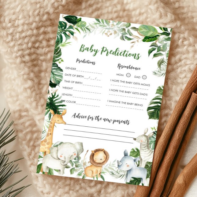 Jeu de prédictions pour bébé Safari Wild One Showe (Greenery Jungle Baby Shower Baby Predictions Game)