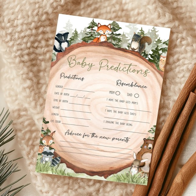 Jeu de prédictions pour bébé tranche de bois Anima (Boy Woodland Animals Baby Shower Baby Predictions)