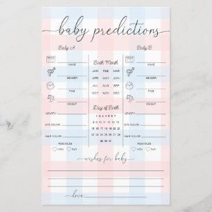 Jeu de prédictions pour bébés jumeaux Gingham Rose