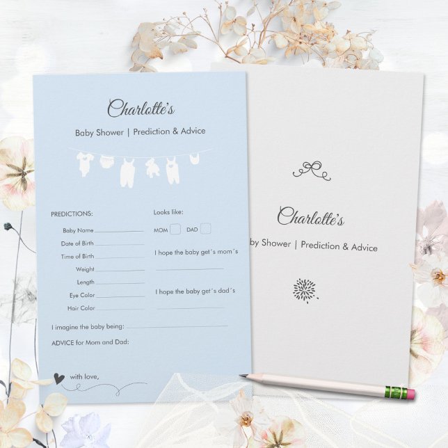 Jeu de prédictions pour une baby shower minimalist (Light Blue Minimalist Baby Boy Shower Predictions Game ©Susanne Sachers - Sunny Mind 🌞)