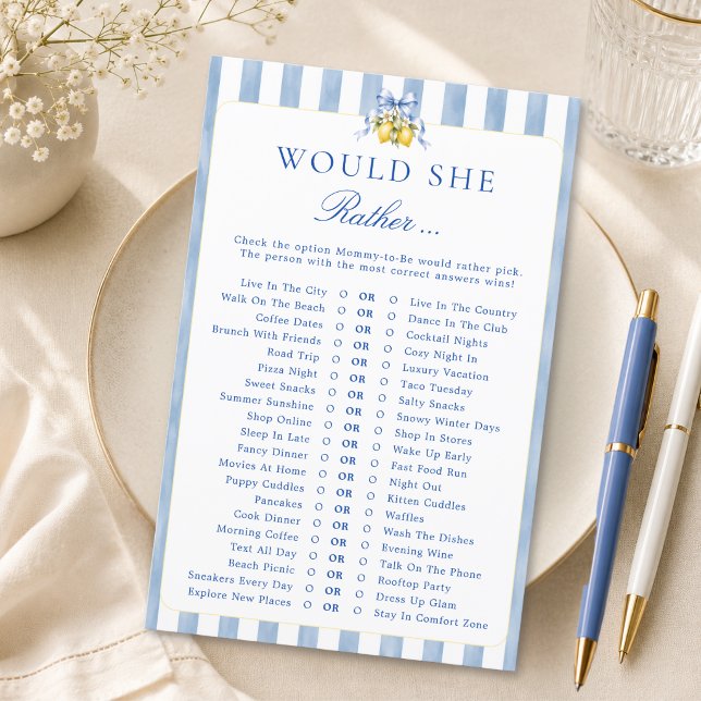 Jeu de 'Préférerait-Elle' pour Baby Shower Méditer (Créateur téléchargé)