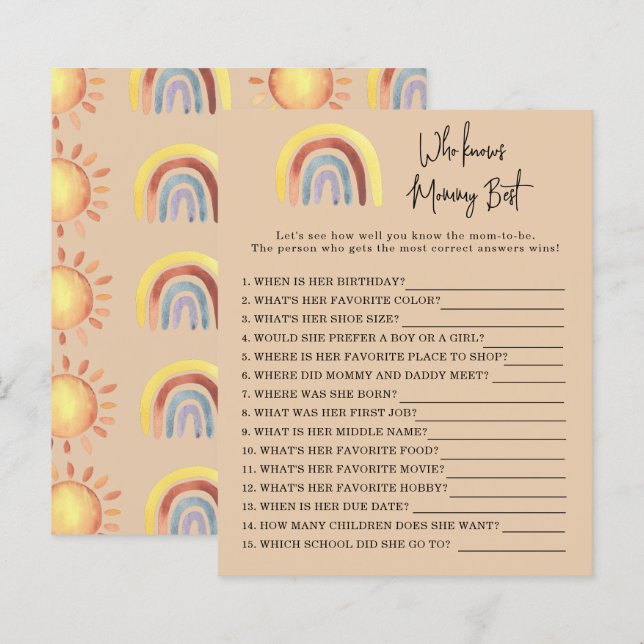 Jeu de qui connaît le mieux maman Boho Rainbow (Devant / Derrière)