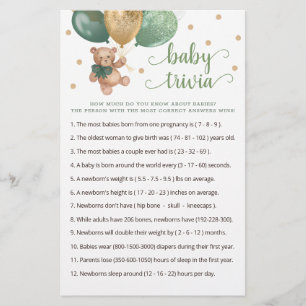 Jeu de quiz bébé ours en peluche Baby Shower