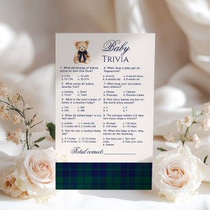Jeu de quiz bébé Ourson élégant carreaux navy