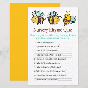 Jeu de quiz de comptine de Bumble Bee pour baby sh