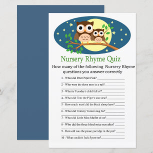 Jeu de quiz de comptine de nourrisson chouette bab