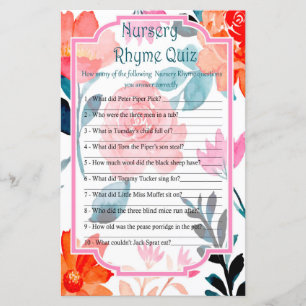 Jeu de quiz de comptine de nurserie de fleurs oran
