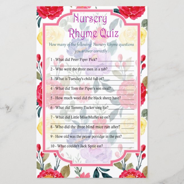 Jeu de quiz de comptine pour bébé Fleurs pour baby (Devant)
