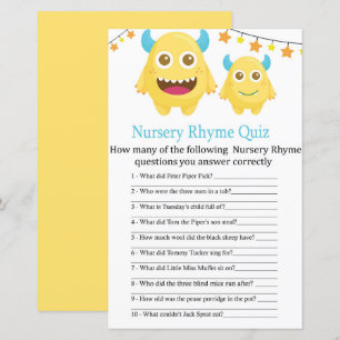Jeu de quiz de comptine pour bébé Monstre Jaune sh