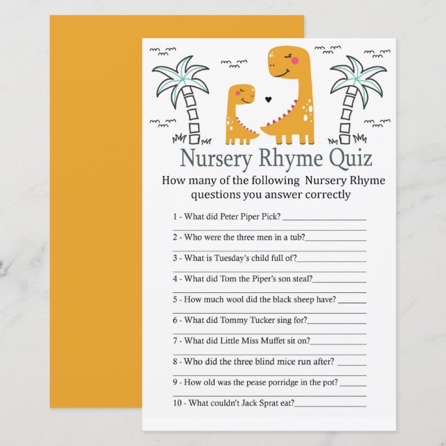 Jeu de quiz de comptine pour bébé shower orange Di (Devant / Derrière)