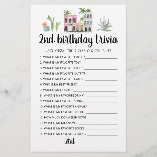 Jeu de quiz modifiable pour le 2ème anniversaire (Devant)