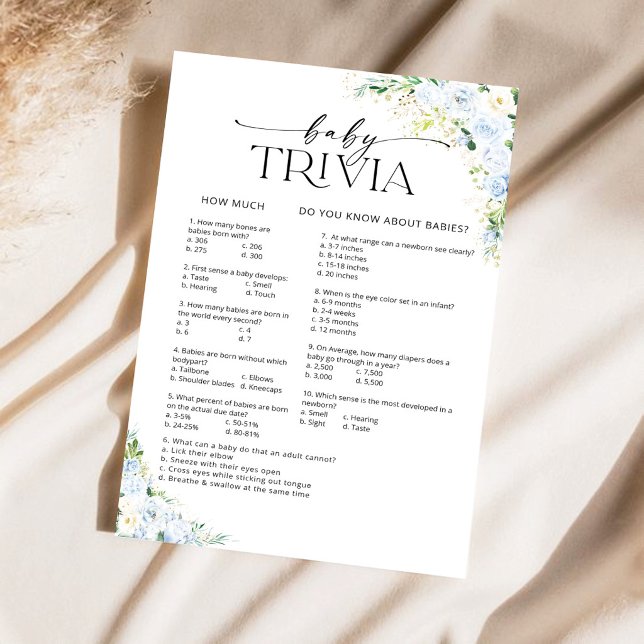 Jeu de quiz pour bébé sur le thème floral bleu cla (Créateur téléchargé)