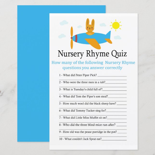 Jeu de quiz sur les comptines pour bébé avec un av (Devant / Derrière)