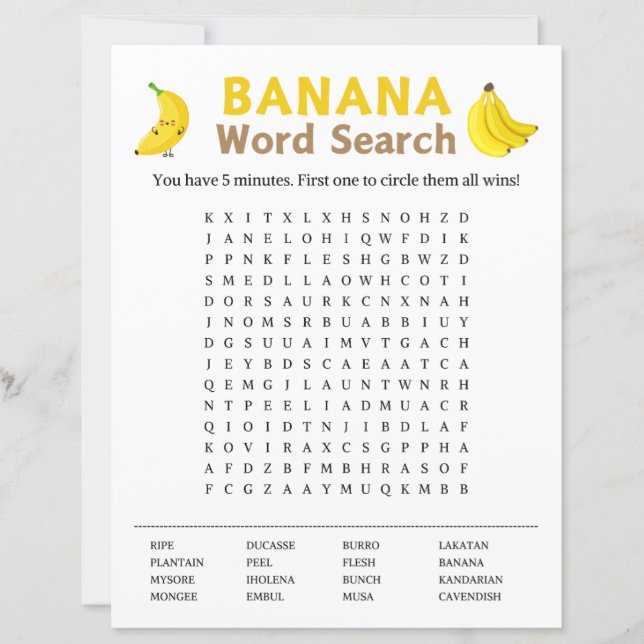 Jeu de recherche Banana Word (Devant)