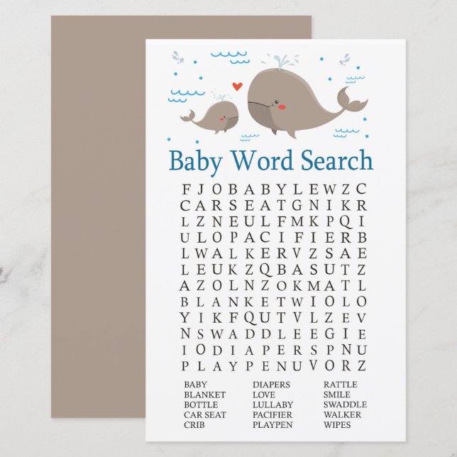 Jeu de recherche de Baby showers de baleines (Devant / Derrière)
