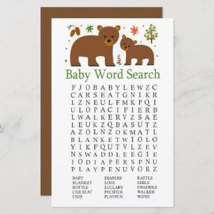 Jeu de recherche de mot Baby shower d'ours