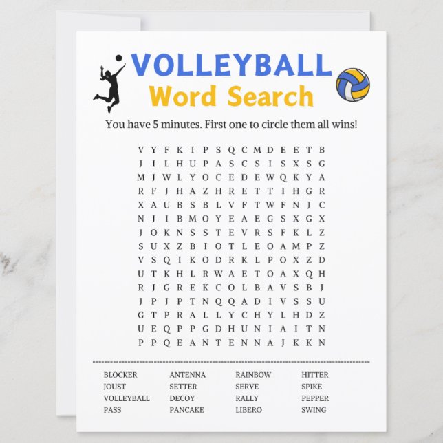 Jeu de recherche de mot volleyball (Devant)