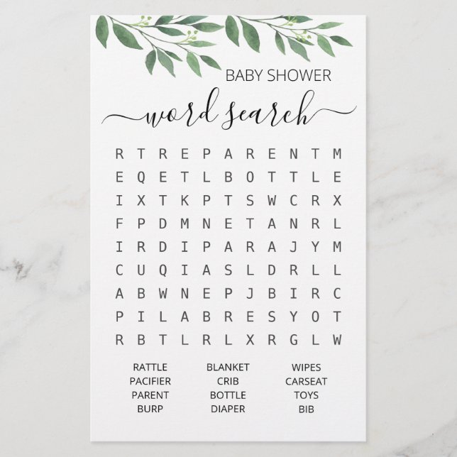 Jeu de recherche de mots Baby Shower jeu de fête (Devant)