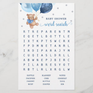 Jeu de Recherche de Mots Baby Shower Teddy Bear
