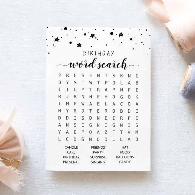 Jeu de recherche de mots d'anniversaire Carte de f (Créateur téléchargé)