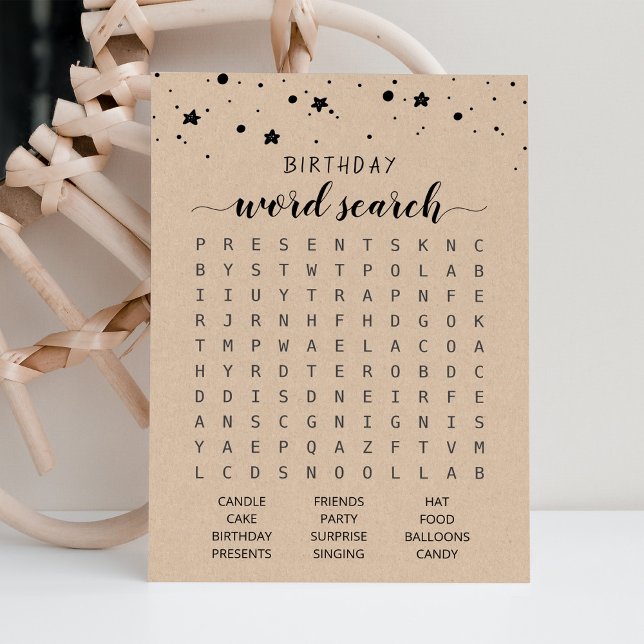 Jeu de recherche de mots d'anniversaire Carte de f (Créateur téléchargé)