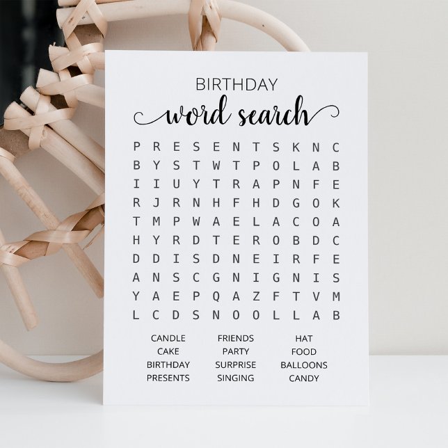 Jeu de recherche de mots d'anniversaire Carte de f (Créateur téléchargé)