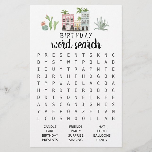 Jeu de recherche de mots d'anniversaire Fête d'ann (Devant)