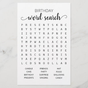 Jeu de recherche de mots d'anniversaire Fête d'ann