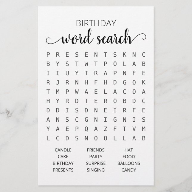 Jeu de recherche de mots d'anniversaire Fête d'ann (Devant)