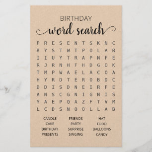 Jeu de recherche de mots d'anniversaire Fête d'ann