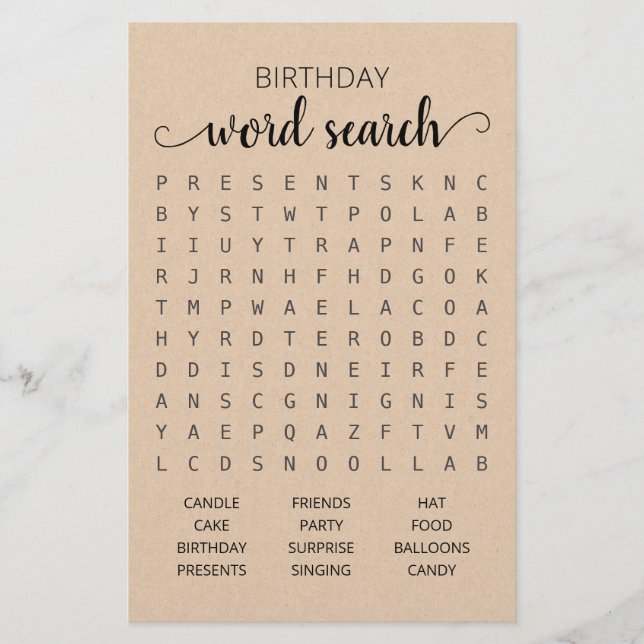 Jeu de recherche de mots d'anniversaire Fête d'ann (Devant)