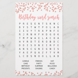 Jeu de recherche de mots d'anniversaire Fête d'ann