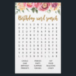 Jeu de recherche de mots d'anniversaire Fête d'ann<br><div class="desc">Achetez ce jeu floral et profitez d'une carte de recherche de mots de haute qualité pour votre événement ! Dessin sur le thème des fleurs</div>