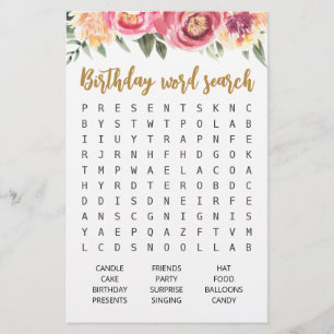 Jeu de recherche de mots d'anniversaire Fête d'ann