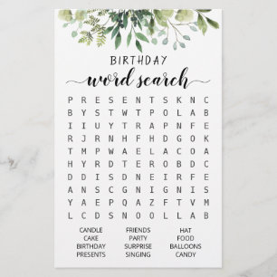 Jeu de recherche de mots d'anniversaire Fête d'ann
