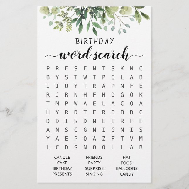 Jeu de recherche de mots d'anniversaire Fête d'ann (Devant)