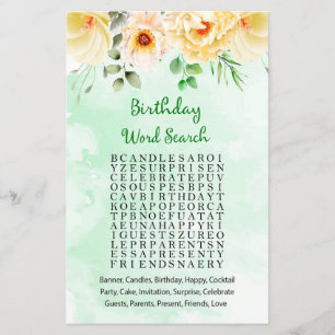 Jeu de recherche de mots d'anniversaire floral