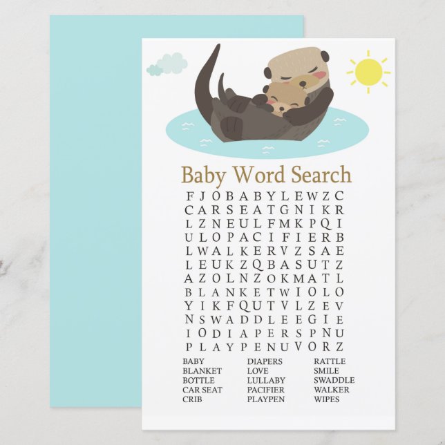 Jeu de recherche de mots de Baby shower (Devant / Derrière)