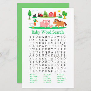 Jeu de recherche de mots de Baby shower Barnyard