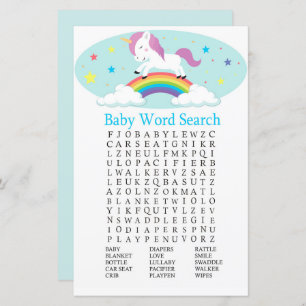 Jeu de recherche de mots de Baby shower Unicorn