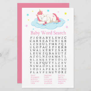 Jeu de recherche de mots de Baby shower Unicorn